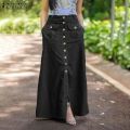 Beach Skirt Pure Flared Line Button Party Sand Women's A ZANZEA Swing Maxi Pleated Skirt. 