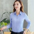 2024 Spring Summer New Short Sleeves Women's White Shirt v Collar Business Clothing Long Sleeve Blue Shirt Korean Style Work Clothes. 