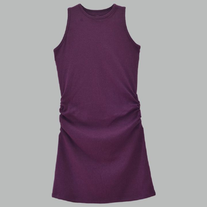 Women Sleeveless Knee Length Bodycon Plain Fashion Gown Purple Color Rush Dress Stretchy Cotton Rib Fabric 190 Gsm O Neck / Ladies / Girls