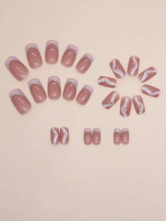 NEW%20The%2024-Piece%20Square%20Elegant%20Striped%20Glitter%20Fingernail%20Set%20Is%20Suitable%20For%20Daily%20Wear%20By%20Students%20And%20Office%20Workers%20Press%20On%20Nails%20-%20Image%203