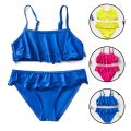Girls Two-pieces Swimsuit Ruffle Style Girls Swimwear Hollow Kids 5-14years Girls Swimsuits 9031. 