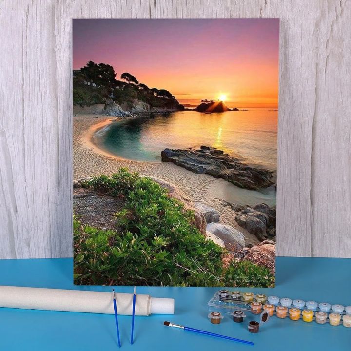 Sunset Beach Painting By Numbers Package Acrylic Paints Set 50*70 ...