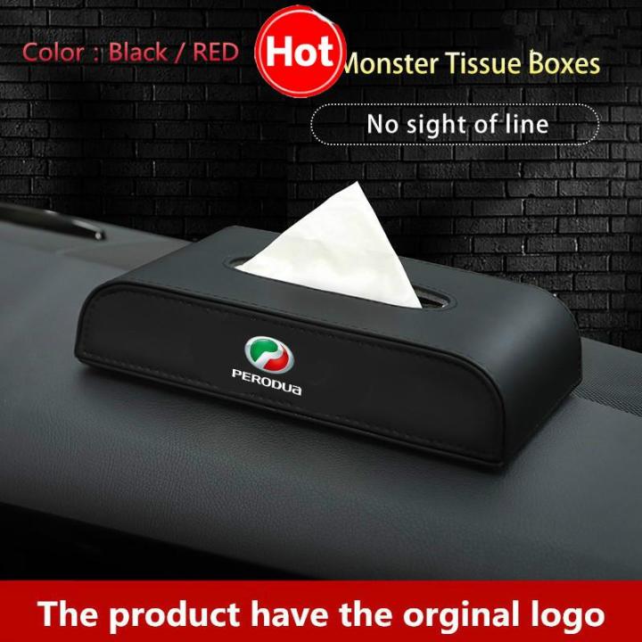 Black  Leather Car Tissue Box Holder For Perodua Myvi New Myvi Aruz Bezza VIVA Axia alza kelisa