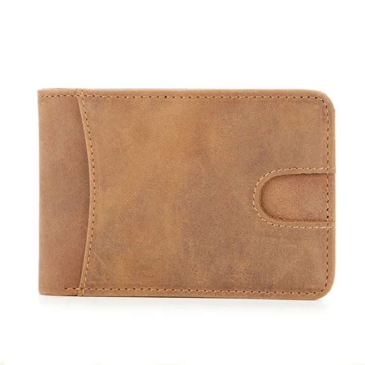 GENODERN Slim Wallets for Men Crazy Horse Cow Leather Short Mini Men Wallet Thin Male Purse