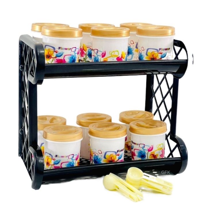 Multi Rack Set with 12 Pieces of 350ml Non-Transparent Containers and Spoons - Organize, Store, and Serve with Precision