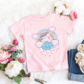 New Lovely Rainbow Unicorn Animal Print Pink Girl T-Shirt Summer Children's Clothes Cute Short Sleeve T Shirt Toddler Kids Teen. 
