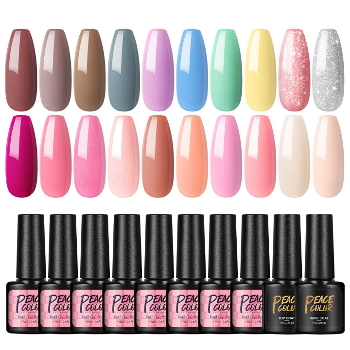 PEACECOLOR Nails Set 20Pcs Gel Polish Semi Permanent UV Gel Varnishes ...