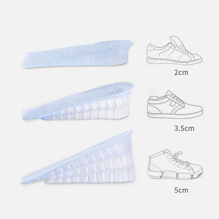 Comfortable Lightweight Soft 3-Layer Heel Lift Silicone Pads / Elastic Invisible Shock Absorption Height Increase Half Insoles