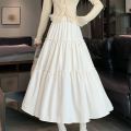 Summer New Korean Style High Waist A Word Cake Dress Design Sense Tree Fungus-like Lacework Patchwork Long Dress Rhinestone Skirt for Women. 