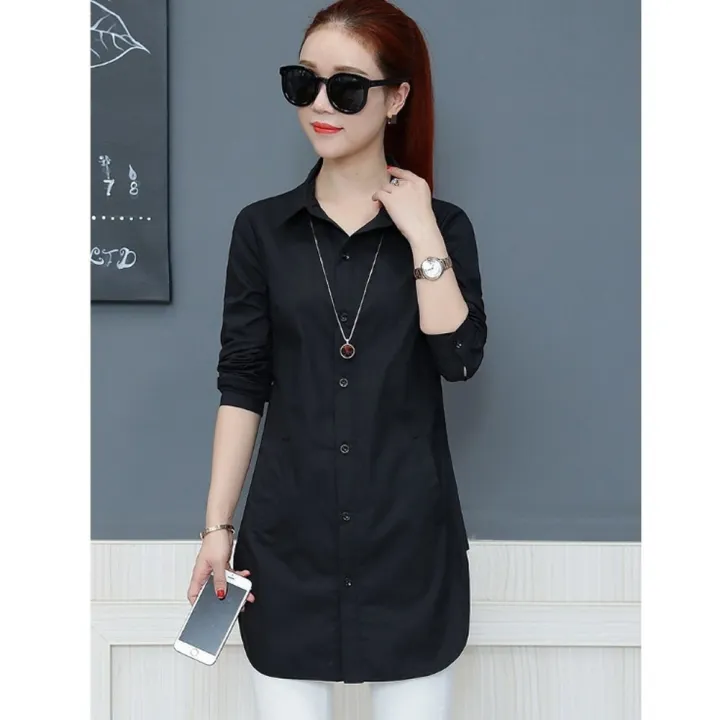 Yfashion%20Women%20Cotton%20Shirt%20Solid%20Color%20Lapel%20Long%20Sleeve%20Slim%20Fit%20Top%20Mid-length%20Cardigan%20T-shirt%20color%20-%20Image%203