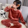 pajamas for kids Girls' pajamas autumn and winter thickened children's warm pants set parent-child home clothes flannel warm suit for middle children. 
