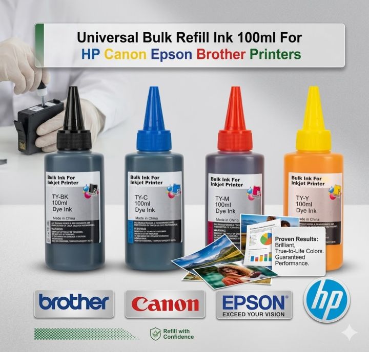 Tinta Ink Universal Refill Bulk Ink 100ml For HP, Canon, Epson, Brother Printers ...
