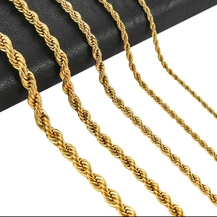 2mm Rope Chain Necklace 24k Real Gold Plated for Women and