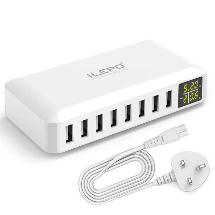 KOGEEK 8 Ports Smart USB Charger 50W 8A Multi Port USB Hub with LCD Display Fast Charging Wall Charger Power Adapter with 4ft Long Power Cord
