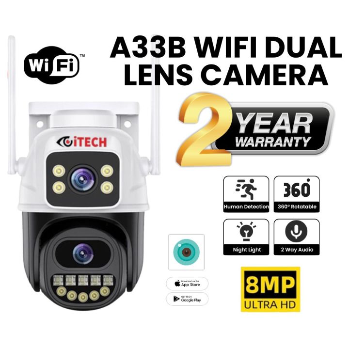 8MP 4K PTZ WiFi IP Camera Security Protection Dual Lens Screen Color ...