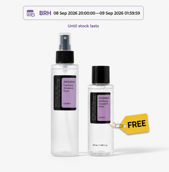 BUY 1 COSRX AHA/BHA CLARIFYING TREATMENT TONER 15OML & GET COSRX AHA/BHA CLARIFYING TREATMENT TONER 5OML WORTHRS. 2,600/=FOR FREE