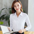 2024 Spring Summer New Short Sleeves Women's White Shirt v Collar Business Clothing Long Sleeve Blue Shirt Korean Style Work Clothes. 