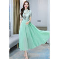 bellylady Women Cotton Chiffon Dress Chinese Style Printing Stand Collar Mid-length Retro Cheongsam Skirt. 