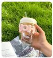 Annil Cute Pastel Color Water Cup with Straw Thick Glass Bottle for Hot and Cold Drinks 350ml. 