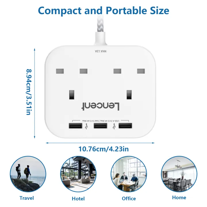 LENCENT%20Mini%20Extension%20Lead%20with%203%20USB%20Port,%202%20Way%20Outlets%20Power%20Strip%20with%203%20USB%20Slots,%20Multi%20Plug%20Power%20Extension%20with%201.8M%20Braided%20Extension%20cord%20for%20Home%20Office%20Travel%20(13A%203250W)%20-%20Image%208
