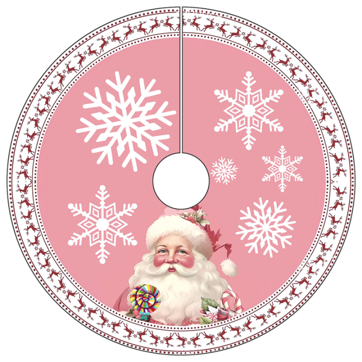 60cm Pink Christmas Tree Skirt Xmas Snowflake Santa Claus Tree Skirt Merry Christmas Decor Happy Year