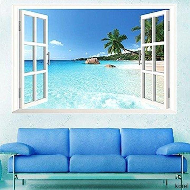 Large Removable Beach Sea 3D Window Decal WALL STICKER Home Decor Exotic Beach View Art Wallpaper Mural