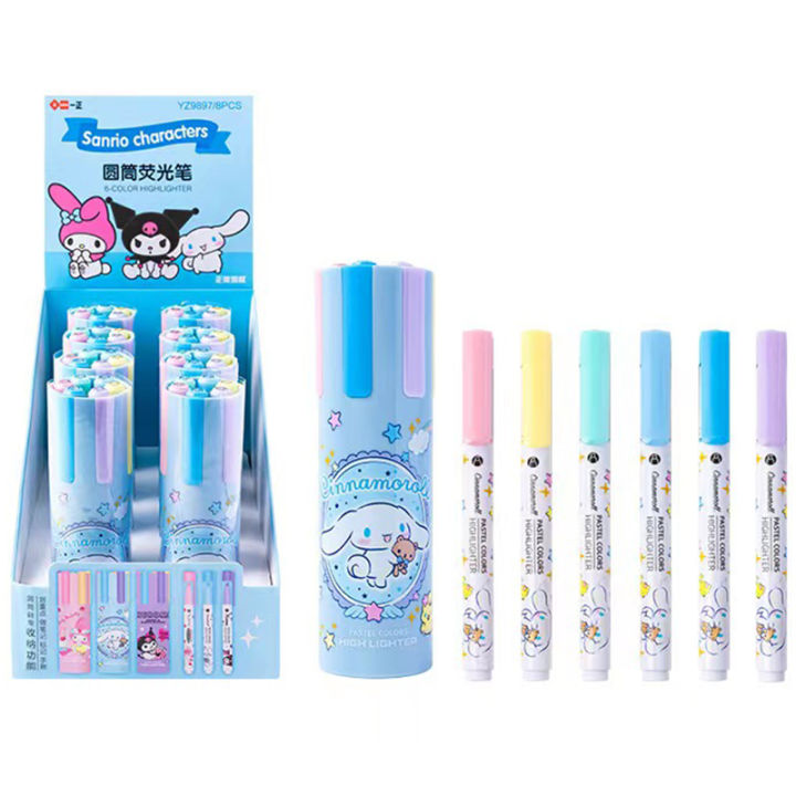 3 Styles Cute Sanrio Highlighter Pen Set Mymelody Kuromi Cinnamoroll Markers Stationery Multifunction Highlighters With Stamp