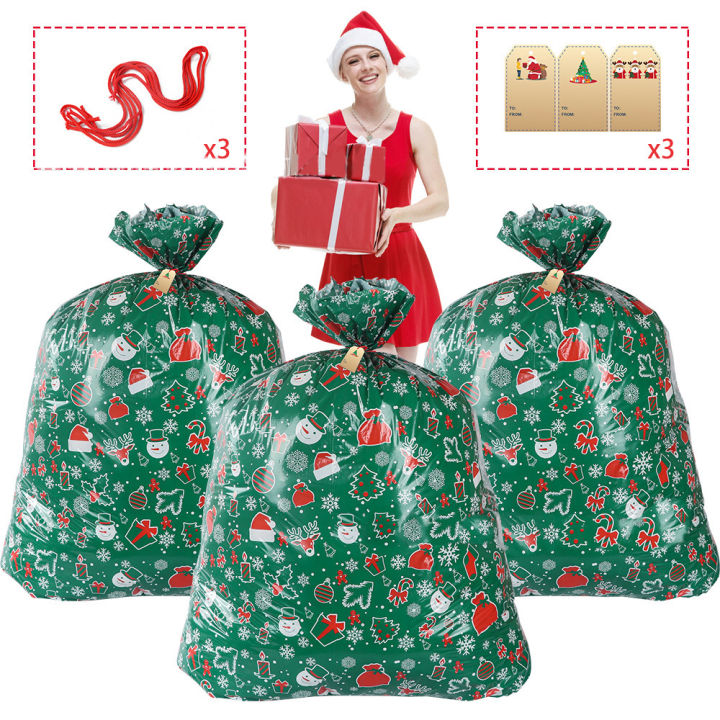 3Pcs/set Extra Large Christmas Gift Bag 56x36inch Jumbo Large Gift Bags Christmas Wrapping for Xmas Present -Large Size Plastic Giant Gift Bags for Huge Gifts