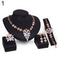 Women's Wedding Bracelet Necklace Jewelry Set Clear Crystal Statement Ring Earrings. 