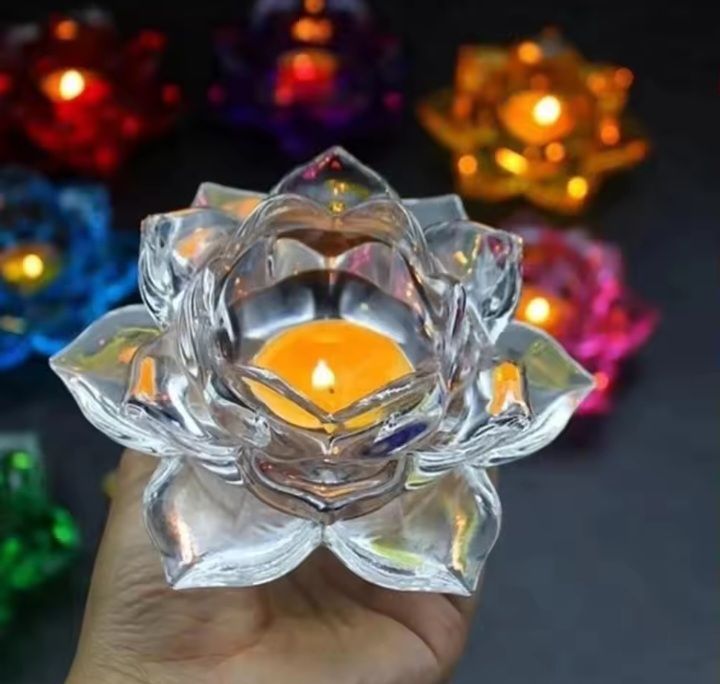 Glass Decorative Tea Light Candle Holder Glass Lotus Flower Tea Light ...