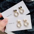 1Pair Korean Style Bow Zircon Round Simple Stud Earrings For Girls Women Jewellery Gift. 