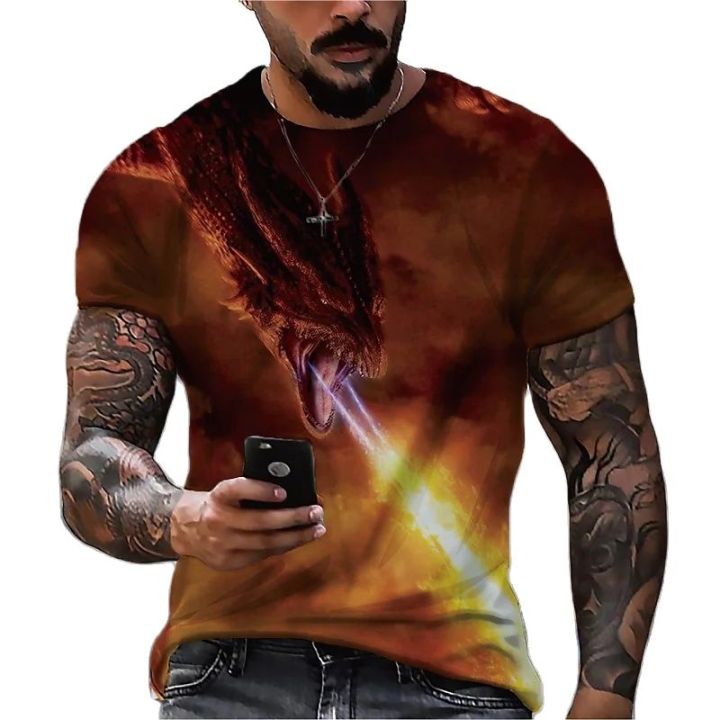 Men'S%20Summer%20Vintage%20Flame%20Dragon%203d%20Printed%20T-Shirt%20Stylish%20And%20Comfortable%20O%20Collar%20Short%20Sleeve%20Oversized%20Top%20-%20Image%203