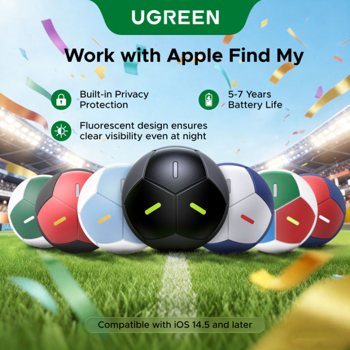 UGREEN Football Design Finetrack Global Positioner 5-Year Battery Life IP68 Waterproof Plastic Shell Tracker Compatible Only With Apple Devices
