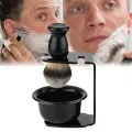 Beard Shaving Brush Comes with Bracket Soap Mug Soft Bristles Hair Salon Barber Soap Foam Shave Men Facial Cleaning Tools. 