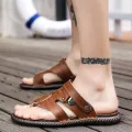 Genuine Black Cow Leather Beach Mens Large Summer Slippers 38-47. 