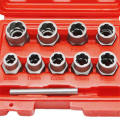10pc Nut Extractor 1/2 Square Hole Air Cannon Electric Wrench Use Sliding Nut to Remove Red Box Tool Set. 