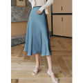 bellylady Women Cotton Sweet Fishtail Skirt Satin Elegant Solid Color A-line Mid-length Skirt For Business Daily Wear. 