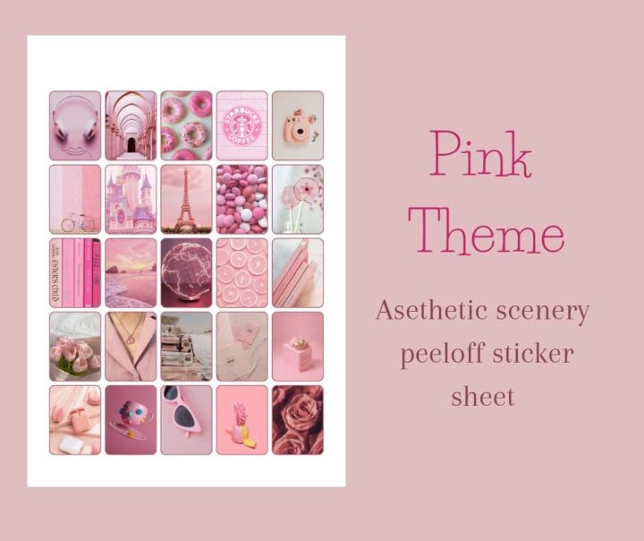 pink theme scrapbook stickers/asethetic scenery/peel off sticker sheets