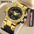 SANDA brand fashionable business sports timer waterproof digital quartz men's watch. 
