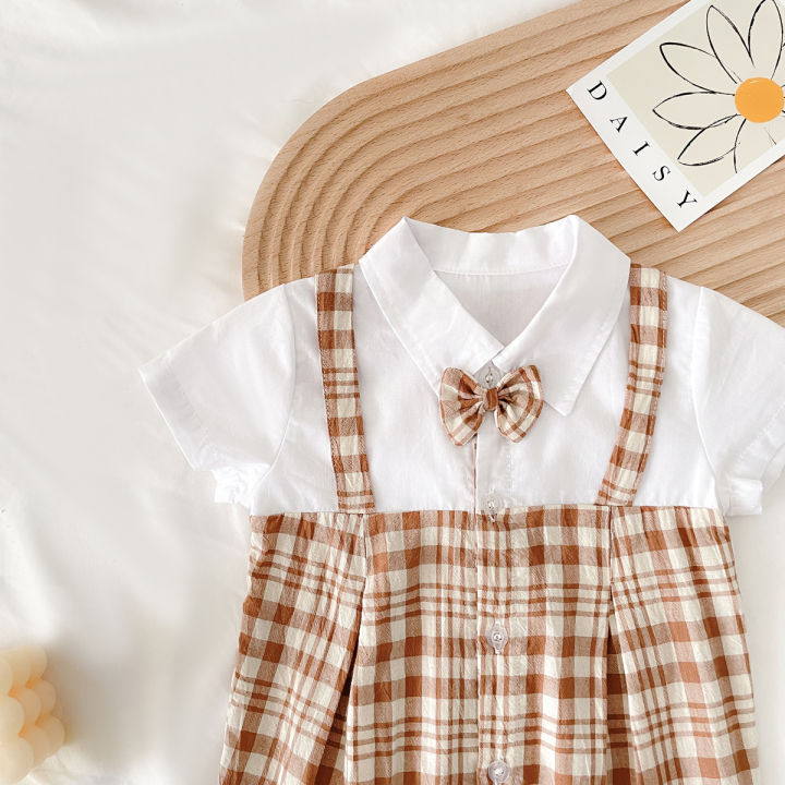 Gentle%20Baby%20Boys%20Summer%20Clothing%20Plaid%20Cotton%20Short%20Sleeved%20Infants%20Romper%20Casual%20-%20Image%207