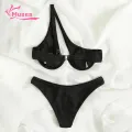 Muses Mall Women One-shoulder Bikini 2pcs Women Color Block One-shoulder Bikini Set High Waist Briefs Beachwear. 