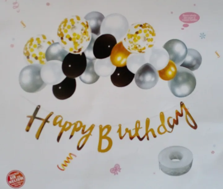 Happy Birthday Banner with Garland Balloons & Tape - 4 Designs  Birthday Party Decorations