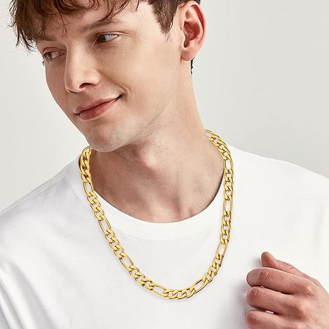 18k Real Gold Plated 45CM/60CM Figaro Stainless Steel Link Chain