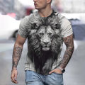 Men T-Shirt Summer Loose and Breathable Short Sleeve Lion Print Tops Round Neck Fashion Clothing Men Clothing Low Price T-Shirt. 