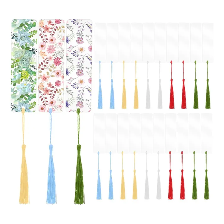 15 Pieces Blank Clear Acrylic Bookmarks with Hanging String, Clear ...