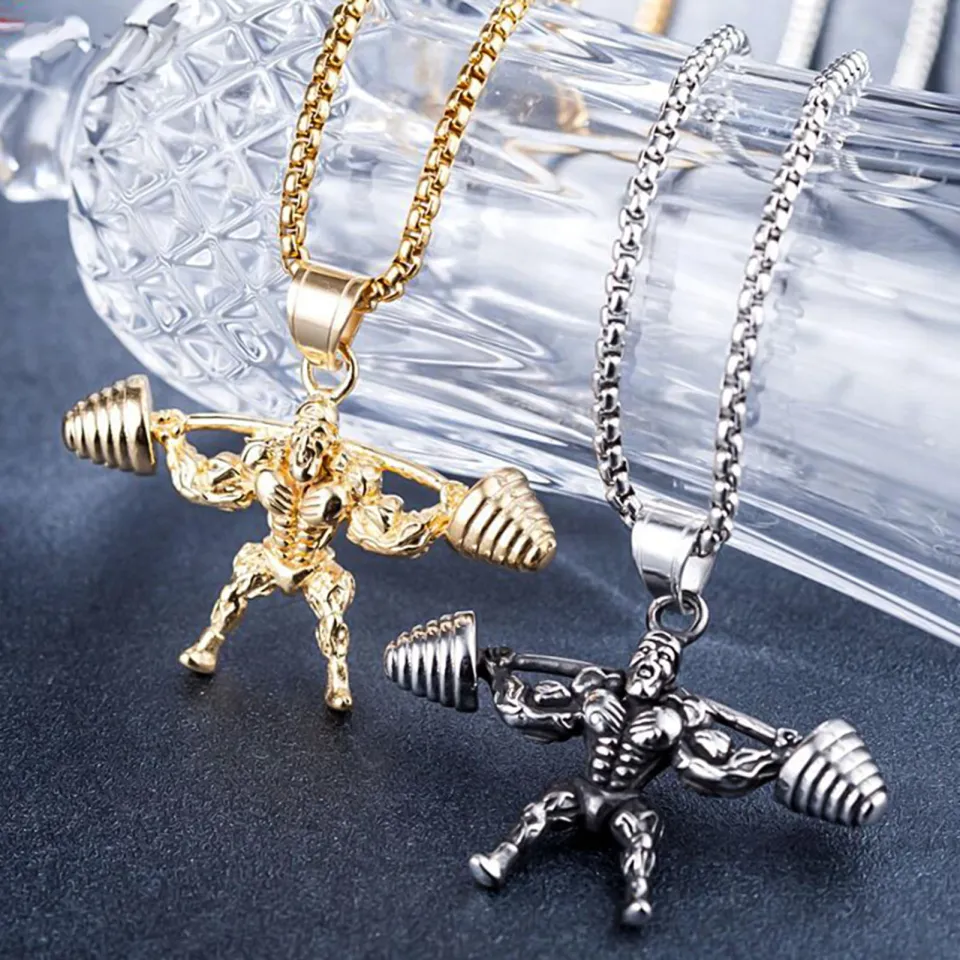 Fitness Bodybuilding Weightlifting Barbell Pendant Necklace Jewelry Accessory Daraz.lk