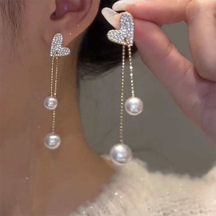 Enacolor%20%20Gold%20Metal%20Chain%20Drop%20Earring%20Pearl%20Female%20Delicate%20Full%20Crystal%20Heart%20Dangle%20Earrings%20for%20%20Girls%20-%20Image%207