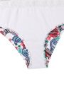 Women Knit Bodysuits Bathing Suit Vintage Floral Print Cross Sleeveless Backless Swimsuits Summer Swimwear Bikini. 