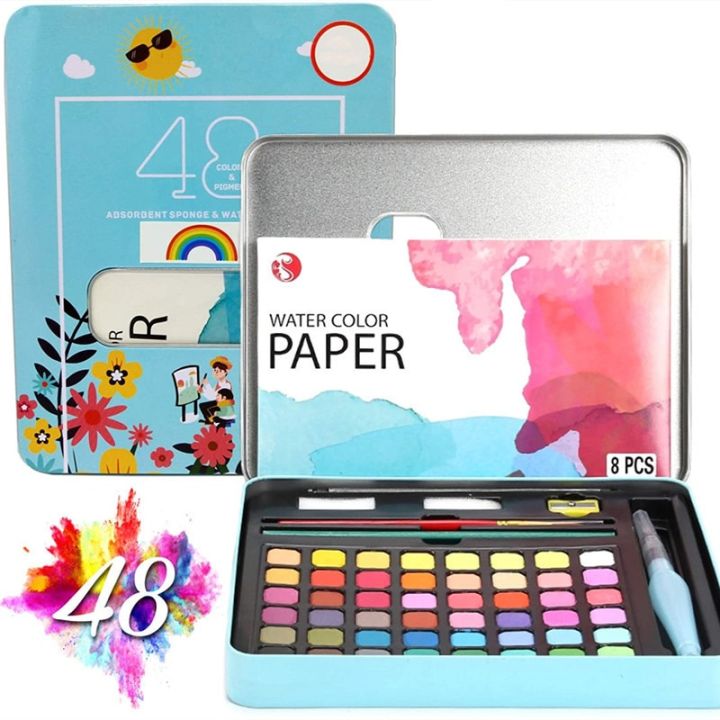 36/48 Colors Watercolor Paint in Delicate Box Solid Watercolors With Paint Brush Watercolor Paper Painting Set Art Supplies
