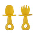 2 Pcs/Set Kid Spoon Kit Food Grade Rounded Edge Silicone Self Feeding Baby Fork Set for Toddler. 